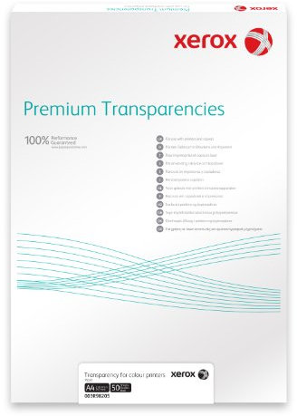 Xerox 003R98202 Premium Shwarz/Weiß-Overheadfolie Packung, mit 100 Blatt in DIN A4, für Laser- und Farblaser, klar
