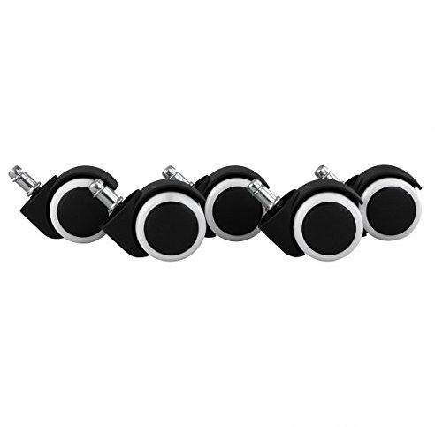 AMSTYLE 5er Set gebremste Rollen für Bürostuhl Schwarz/Weiß 11mm/Durchmesser 50mm Hartbodenrollen Drehstuhlrollen