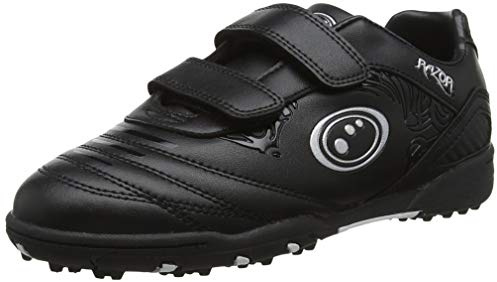 Optimum Unisex Kids' Razor Football Boots | Flat Moulded Turf Outsole | Easy Fastening Astro Trainers | PU Leather | Flexible & Comfortable Fit | Black/Silver | Size 10 (28 EU)