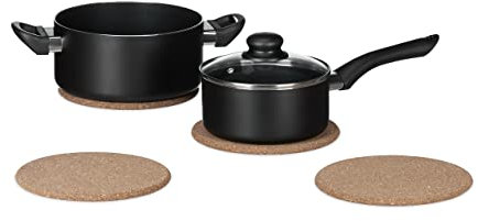 Relaxdays Sottopentole, Set da 4 sotto Stoviglie per Pentole & Padelle, Accessorio Protettivo Tavolo, Ø 19 cm, Naturale, Sughero