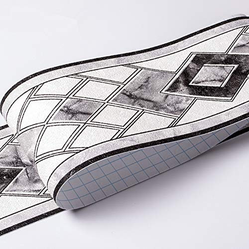 Banggo Borde de papel tapiz impermeable, 10,6 x 500 cm, gris, autoadhesivo para cocina y baño, patrón 3D, extraíble, zonas resistentes al agua, patrón geométrico