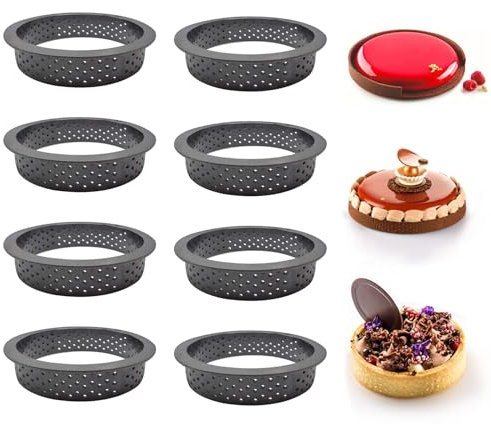 CTForest 8 Pièces Tarte à Anneau de Cercle de Mousse, Moules à Gâteau en Forme Tartelette, Rond Tarte Moule à GâTeau Mousse, Utilisé pour Faire de la Mousse(Noir)