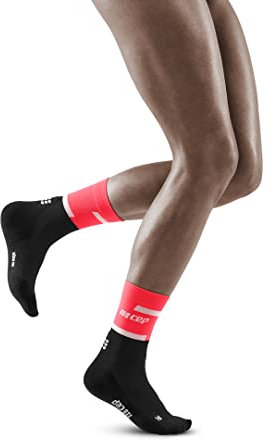 CEP - THE RUN COMPRESSION SOCKS MID CUT für Damen | Mittellange Laufsocken in pink/schwarz mit Kompression | Regenerierende Kompressionsstrümpfe für Frauen | Gr. IV | L