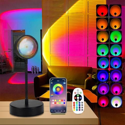 QUIGO Sunset Lamp Sonnenuntergang Lampe Led Licht Nachtlicht mit Smart App Control für Selfie Lampe Beleuchtung Schlafzimmer Wohnzimmer Party Lampe Schlafzimmer Aesthetic Room Decor…