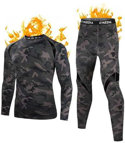 Muezna Men’s Long Johns Thermal Underwear Set, Top and Bottom Underwear Base Layer Soft Fleece Lined