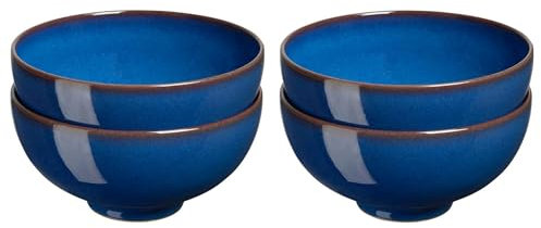 Denby - Imperial Blue Rice Bowls Set of 4 - Dishwasher Microwave Safe Crockery 480ml 13cm - Royal Blue Ceramic Stoneware Tableware - Chip & Crack Resistant Soup Bowls