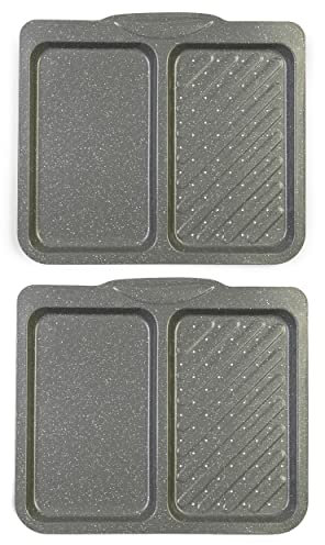 Salter COMBO-8318A Marblestone Split Baking Tray - Set of 2, Non-Stick Oven Sheet, Carbon Steel, Perforated Crisper, Oven Safe 220°C/Gas Mark 7, Perfect for Batch Cooking & Roasting