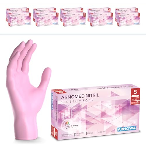 1000x ARNOMED® Guanti nitrile S Rosa, Guanti monouso senza polvere e lattice, Guanti plastica usa e getta dermanytril, Per cucina, pulizia casa, alimenti e tattoo XS, S, M, L, XL