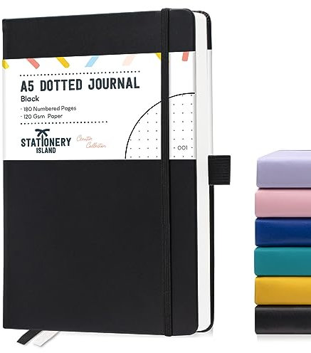 STATIONERY ISLAND Notizbuch Dotted 5,3 x8,4, 180 Nummerierte Seiten Journal Buch, 120gsm Papier Notizbuch Gepunktet, Hardcover Bullet Dotted Journal