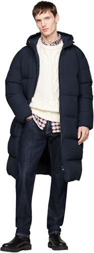 Tommy Hilfiger Abrigo de plumas Hombre Down Parka con capucha, Azul (Desert Sky), S
