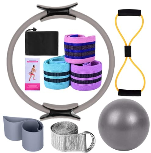 Solinder - Fasce elastiche per il sollevamento glutei, set yoga per donne, attrezzatura Pilates per la casa, Magic Ring Pilates, palla yoga, 25 cm, resistenza a forma di 8