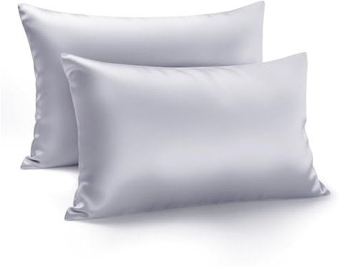 Zenssia Luxus Satin Kissenbezug 50x70 2er Set Weich wie Seidenkissenbezug 50x70 Haar- und Hautpflege mit Reißverschluss, Hellgrau