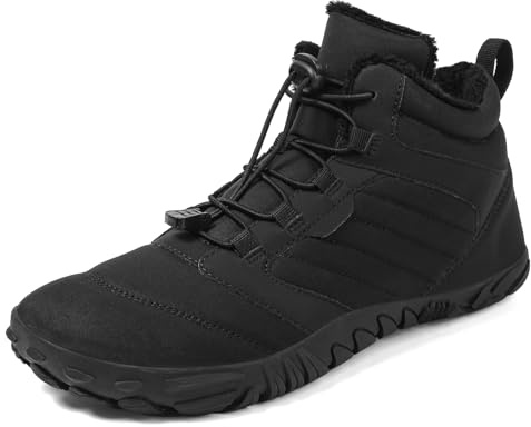 FlexEase Barefoot Stivali Uomo Donna Invernali Impermeabile Caldo Scarpe Inverno Trekking Scarponcini Sneaker Outdoor Black 46 EU
