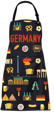 Germany Apron German Gifts Germany Souvenirs Gifts for Trip to Germany Cooking Kitchen Chef BBQ Grill Apron with Pockets (Germany Apron)