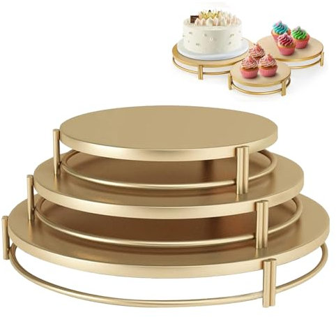 Ysislybin Kuchenständer, Rund Tortenständer, Set 3 Stück Cupcake Ständer Metall Dessert Display, Muffinständer Kuchenständer, Süßigkeiten-Anzeigetafel für Desserttisch Hochzeit Veranstaltung (Gold)