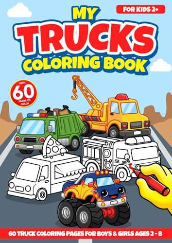 My Trucks Coloring Book: 45 Hand-Drawn Coloring Pages with Monster Trucks, Fire Trucks, Food Trucks, Construction Vehicles And More!