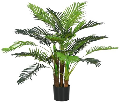 HOMCOM Künstliche Palme 100cm Kunstpalme mit 27 Palmenwedel Groß Kunstpflanze im Topf Kunstpflanzen Künstliche Pflanzen Wie Echt Zimmerpflanze für Wohnzimmer Büro Balkon Dekoration Schlafzimmer