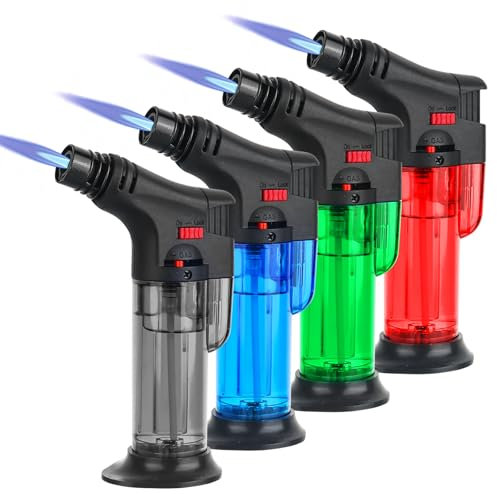 4 Pack Kitchen Blow Torch Butane Torch Lighter Jet Flame Refillable Portable Butane Torch Adjustable Mini Blow Torch for Camping Baking Culinary Soldering Cooking Welding BBQ (Color-2)