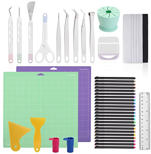 Ultimate Accessories Bundle for Cricut Maker & All Explore Air, Includes Vinyl Tool Kit, Craft Weeding Tools, Remover Set, Scraper, Spatula, Scrap Collector, Cutting Mat, Ruler, & Fine Point Pens
