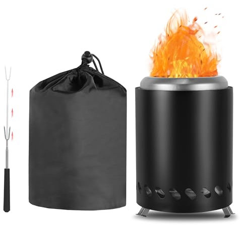 CAMPORG Outdoor Edelstahl Camping Tragbare Feuerstelle Betrieben mit Pellets oder Holz mit Reisetasche Für den Außenbereich, Schwarz