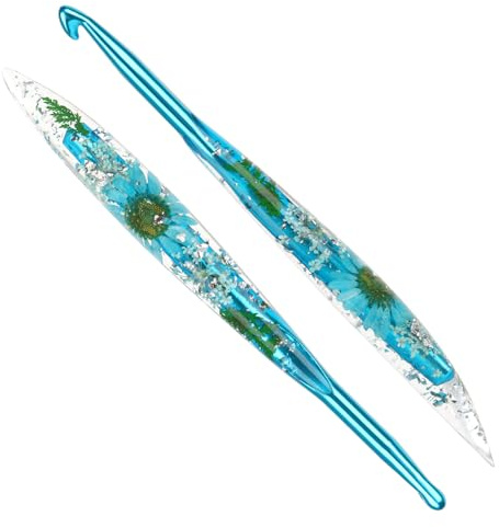Reessy 7.0mm Crochet Hooks, Aluminium Crochet Hook with Transparent Dried Flowers Handle, Ergonomic Crochet Hooks for Arthritis Hand Comfortable Crocheting