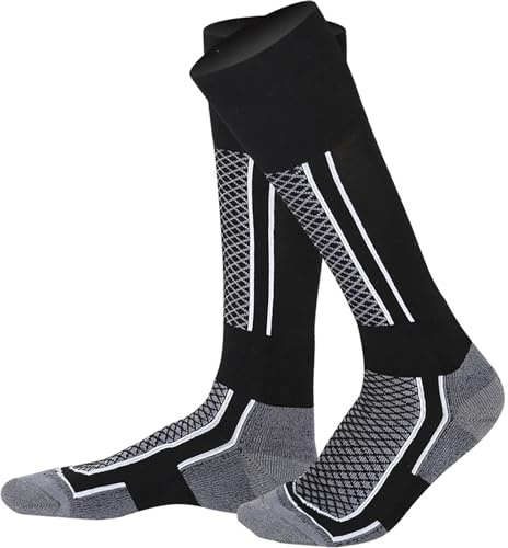 Qsvbeeqj Calzini da sci per le donne e gli uomini a compressione calzini alti al ginocchio invernali caldi per lo sci snowboard sport all'aria aperta regali sci uomini e donne, Grigio e nero., Taglia