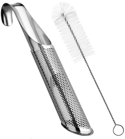 Juego de herramientas para infusor de tubos de té con mango de gancho para colgar y cepillo de limpieza, acero inoxidable reforzado, colador de té, infusor de acero inoxidable con cepillo