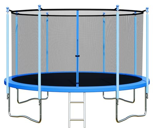 ALTLER 12ft 14ft Outdoor Trampoline with Enclosure and Ladder, ASTM Approved Recreational Trampoline for Kids and Adults, Frame with Anti-Rust Coating