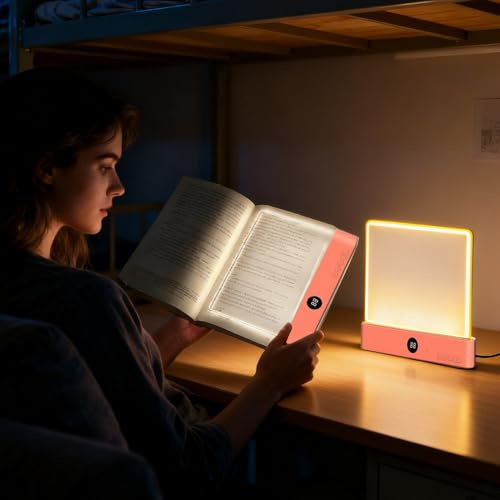 TocaFeank Lampada libro piatta | libro per leggere notte | Luce lettura per libri a LED intelligente | pagina dei libri | illuminazione notturna, dimmerabile in 3 colori e lampada con timer