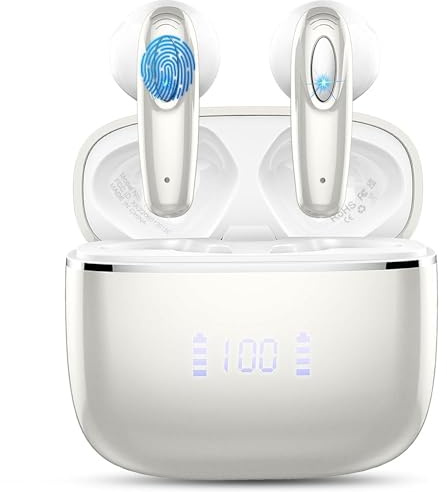 Écouteurs sans fil, écouteurs Bluetooth 5.3 intégrés 4 ENC, basses stéréo Hi-Fi, écouteurs sans fil, écouteurs intra-auriculaires Bluetooth 40H double écran LED, USB-C, étanchéité IP7 pour Android iOS