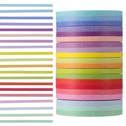 Qianyu 20 rullar Washi Tape Set, regnbåge skrivbar maskeringstejp färgglad dekorativ washi tejp crepe tejp för scrapbooking planerare gör-det-själv hantverk journals förpackning (5 m x 3 mm/rullar)
