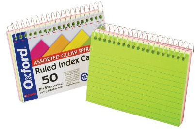 Oxford Spiral Bound Glow Index Cards, 3 x 5, Ruled, Assorted Bright Colors, 50 Cards per Book (40281)