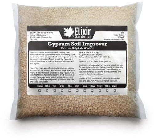 Elixir Gardens Gypsum | Calcium Sulphate Clay Breaker Agricultural Grade Natural Soil Improver | Homogenous Granule Wind Resistant | Various Sizes 250g-25kg | (5kg) | Treats 25sqm