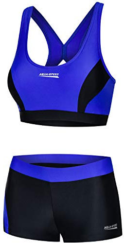 Aqua Speed Sport Bikini Set | Zweiteiler | Bathing Suits Women | 2-Piece Swimsuit | sportliche Bademode | Schwimmbikini schwarz-blau für Mädchen | Schwimmen | Gr. 36, 14 Black - Blue | Fiona