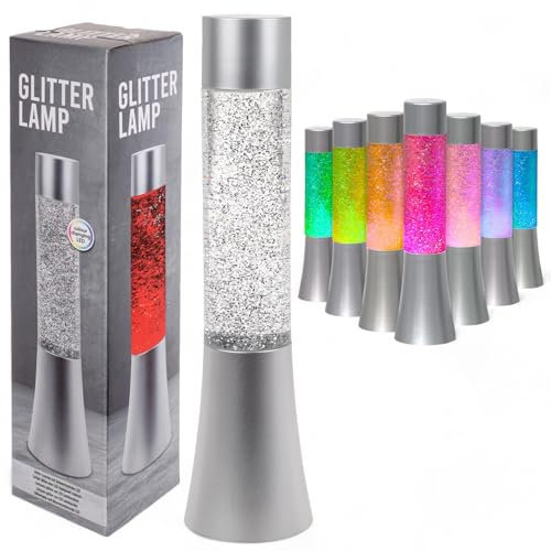 MIK funshopping LED Glitterlampe Glitzer-Lampe Retro Floating Glitter-Effekt Farbwechsel, Batteriebetrieben, 33cm