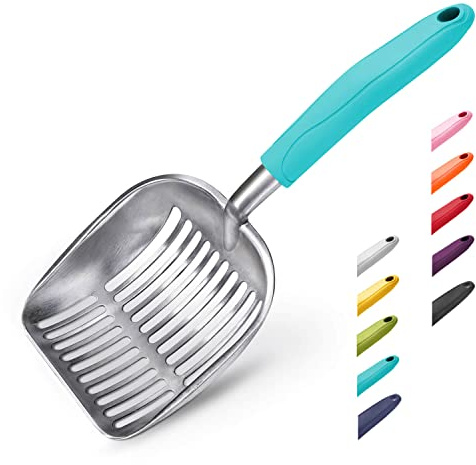 WePet Cat Litter Scoop, Aluminum Alloy Sifter, Kitty Metal Scooper, Deep Shovel, Long Handle, Poop Sifting, Kitten Pooper Lifter, Durable, Heavy Duty, for Litter Box