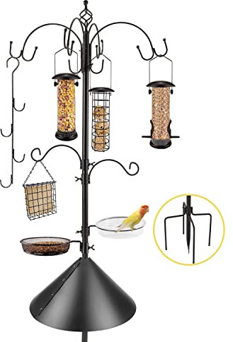 Deluxe Bird Feeding Station Kit Bird Feeder Pole Hanging Kit Multi Bird Feeder with Squirrel Baffle and Metal Talg Feeder Bird Bath Mesh Tray for Attracting Wild Birds and Planter Hanger