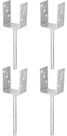 Alberts 215033 Ancre de poteau en U | avec ancrage béton en acier strié | galvanisée à chaud | largeur 75 mm | longueur de l'ancrage béton 200 mm | Set de 4 pièces