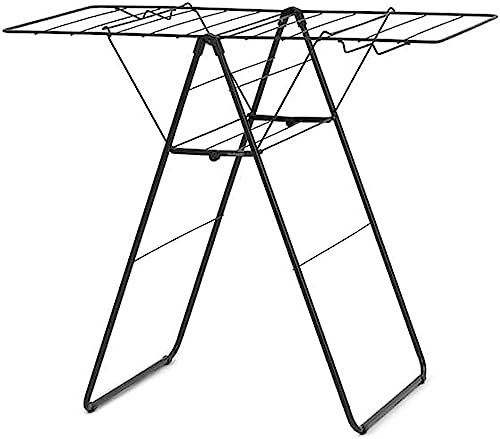 Brabantia HangOn Compact Clothes Drying Rack | 49ft (15m) | Matt Black | Small Indoor Clothes Airer Laundry Stand with 2 Fold-Out Wings & Hanger Hooks, Folds Flat, Ideal for Condos | Fits Full Load