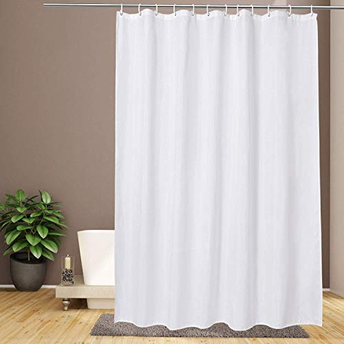 EurCross White Extra Long Shower Curtain 240cm Drop with 12 Free Hooks, Water repellent Mould Resistant Fabric Shower Curtain 180 x 240 cm Long,Easy Clean Machine Washable