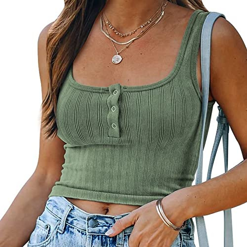BKEPDY Canotte Donna Estive Tank Top Canotta Costine Bottoni Maglietta Senza Maniche Cotone Crop Top Abbigliamento Estivo Casual T Shirt Elegante Canottiera Aderente