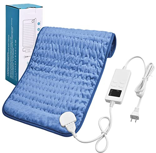 Elektrisches Heizkissen mit automatischer Abschaltung, schneller Heiztechnologie und Überhitzungsschutz, 6 Temperaturstufen, sichere Heizkissen mit 4 Arten von Timer (Blau, 40 x 76 cm)