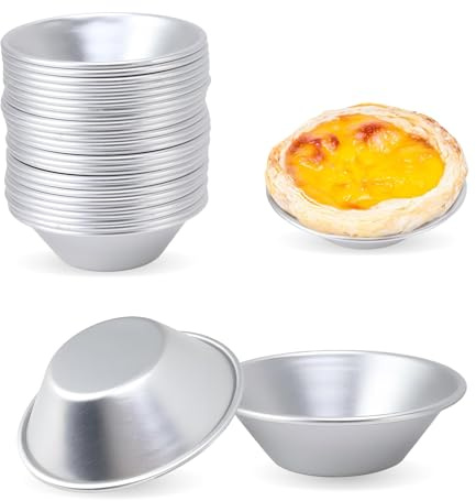 Tissting 25 Pezzi Stampo per Cupcake, Stampo per Dessert Antiaderente Riutilizzabile Rotondo in Alluminio, Stampi per Crostate Piccole, Mini Cupcake, Muffin, Biscotti, Pirottini per Cuocere al Forn