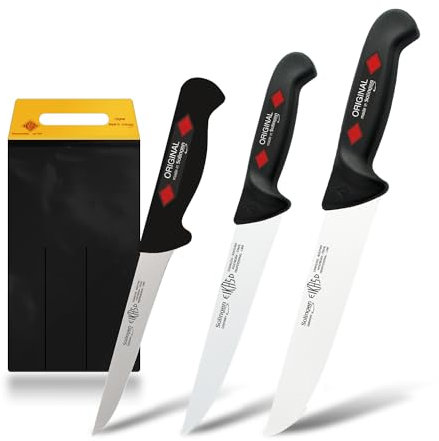 EIKASO Solingen Metzgermesser Set Schlachtmesser-Set 3-Teilig. Profi Messerset aus Molybdänstahl 1.4116 eisgehärtet mit rutschfestem Griff für Profis und Privat (Schwarz)