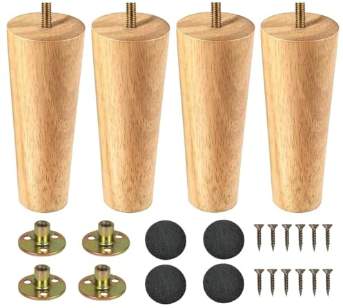 LCOUACEO Möbelfüße Holz Tischbeine 4 Stück Konisch Möbelbeine Ersatz 15cm Sofafüße Holzbeine für Möbel Schrank Beine Schrankfüße mit Montageplatte Gummipads für Tisch Sofa Bett Schrank Couch