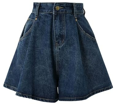 JKJHJF Pantaloncini Donna Pantaloncini di Jeans per Donne Estate Blu Scuro Largo Gamba Alta Jeans Sciolti Cortometri Femminile
