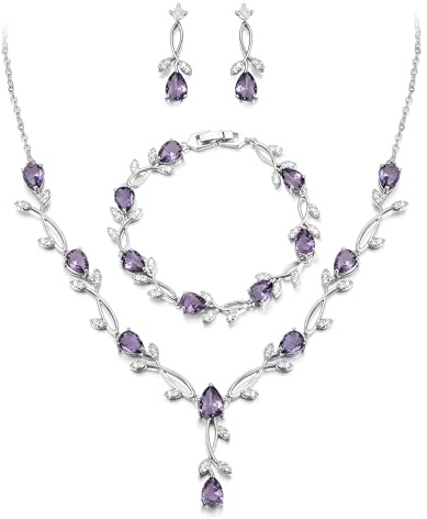 EVER FAITH bröllop smycken set för brud brudtärna tårdroppe kubisk zirkonia blad vinstockar brud bal halsband dingla örhängen armband set för kvinnor, Kubisk zirkonia