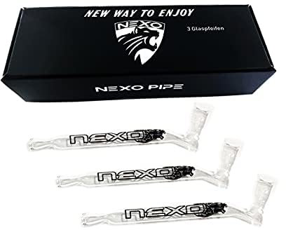 NeXo Pipe Glas-Pfeife Premium Barzubehör 3 Stück in einer Packung Hitzebeständig Geruchsneutral Taschenform Pfeife Leicht zu reinigen
