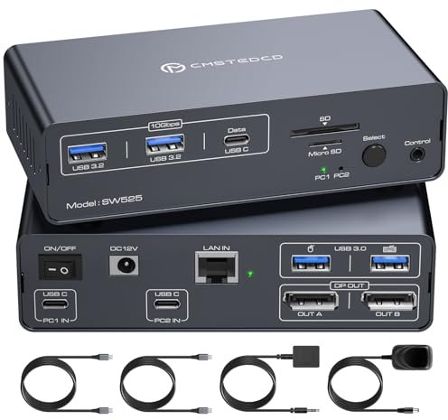 FQuanmap 4K120Hz USB C Docking Station with KVM Switch 2 Monitors 2 Computers Displayport USB3.2 KVM Switches Dual Monitor for 2 Laptops Share a 1G Ethernet 5 USB Ports and SD/microSD card slots