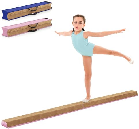 GYMAX Schwebebalken 240 cm faltbar, tragbarer Gymnastikbalken mit trapezförmiger Struktur & Griffen, rutschfester Gymnastik Balance-Balken für Anfänger & Profisportler (Rosa)